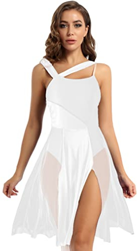Freebily Dansdräkt Dam Dans Bodysuit Ärmlös Latin Amerikansk Leotards Konståkning Klänning Klassisk Dans Dans Jazz Samba Rumba Sås Modern, Vit, S