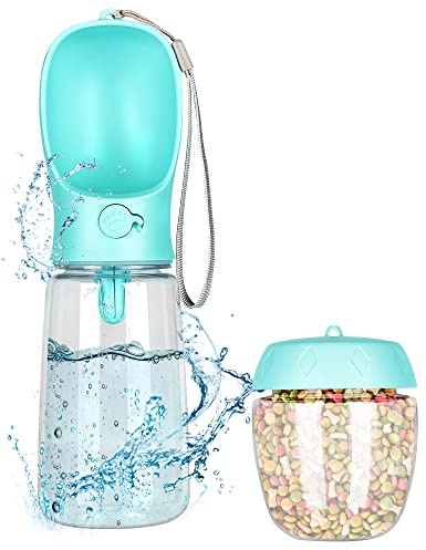 Trinkflasche Hund für Unterwegs 550ml Hundetrinkflasche Unterwegs Wasserflasche Hunde Trinkflasche mit 100ml Hundefutter Becher Hundenapf unterwegs tragbar Wasserflasche Hund Wasserspender Reisenapf