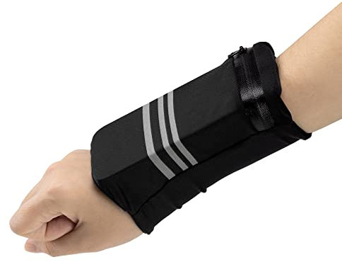 Navaris Handgelenk Tasche mit Reflektoren - Sport Handgelenkbeutel - Handgelenktasche für Schlüssel Geldbörse Wertsachen - Handgelenkbeutel fürs Joggen - Schwarz