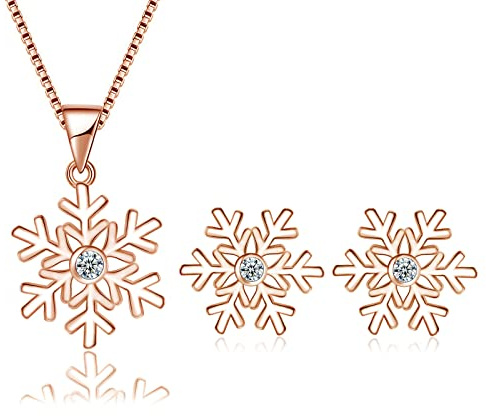 Cangall Silber Weihnachten Schmuck Set Damen, 925 Sterling Silber Schneeflocke Halskette & Ohrstecker Set, Silber Schneeflocke Weihnachts Schmuckset, 45cm Silberkette mit Anhänger & Ohrstecker Set