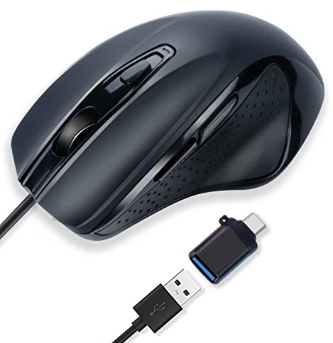 IM INNOMAX Souris filaire USB C, ergonomique, grande taille, 6 boutons avec 3 niveaux de DPI réglables, bouton bas et haut pour MacBook Pro, iPad Pro et ordinateur portable avec port USB-C (noir)