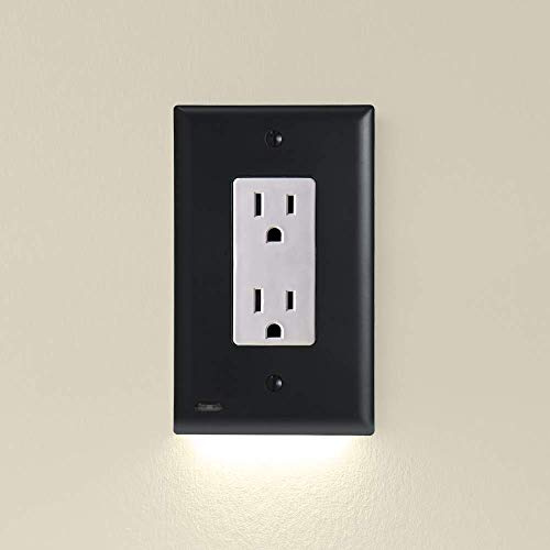 Single - SnapPower GuideLight [for Standard Decor, Not GFCI outlets] - Night Light - Electrical Outlet Wall Plate with LED Night Lights - Automatic On/Off Sensor - (Décor, Black)