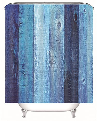 Hoisy Shower Curtains Waterproof, Duschvorhang Blau Badewanne Vertikale Planke Blau Größe 150X180CM