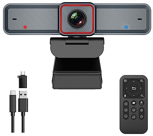Spedal 4K Webcam mit AI-Tracking, Mikrofonen, HDR, 100°Weitwinkel Webcam mit Fernbedienung, 10X Zoom, Streaming HD Web Kamera für Laptop, Meetings, Konferenzen, Kompatibel mit Skype Facetime