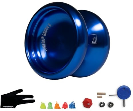 Yomega Groov II Pro Level Aluminium Metal Yoyo for Advance Players - Round Shaped, C Size Ball Bearing Yoyo with Adjustable Responsive/Nonresponsive Play + 3 Month Warranty (Blue)