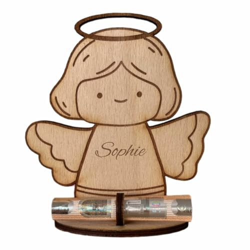 minimutz Geldgeschenk Weihnachten Holz - Geschenkidee Nikolaus Weihnachten für Kinder - DIY Set personalisiert mit Namen als Geld Verpackung (Engel)