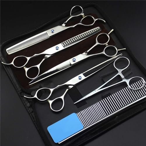 7.0 Set di forbici professionali per toelettatura animali domestici per mancini Kit per toelettatura cani 9CR Forbici affilate e durevoli Forbici dritte per assottigliare