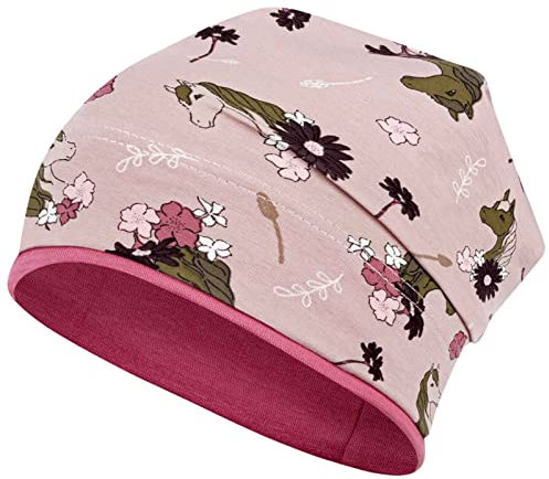 Smarilla Mädchen Mütze Übergangsmütze Beanie Pferde Katzen Punkte Frühling Herbst, Bekleidungsgröße: 46-48, Farbe: Rosa-Altrosa