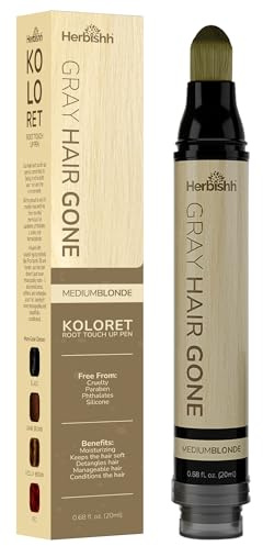 Herbishh Hair Root Touch-up Pen, Instant Gray Coverage & Hair Loss Cover up, Concealer for Thin Hairlines, Water Resistant & Semi Permanent Smudge Proof Hair Color, Washable, Medium Blonde 0.68 fl. Oz