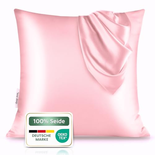 bene-sleep® Premium Seidenkissenbezug – 100 % Maulbeerseide 22 Momme | Verstärkte Nähte | Oeko-TEX Zertifiziert* | Anti-Frizz & Faltenreduzierung | hypoallergen & hautfreundlich (Rosa, 40x40 cm)