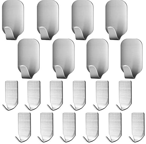 HOOLEEY Metall-Klebehaken, Edelstahl, wasserfest, metallisch, weiß, Lochmontage, Wandmontage, Haken für Badezimmer, Küche