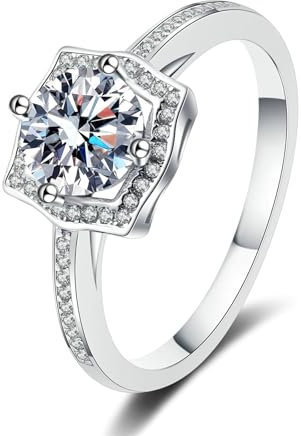 Epinki Diamantring Weißgold 750 18K, Klassiker Rund 1ct Labor Erstellt Diamant Eheringe, Au750 Gold Damen Verlobungsring Echt Schmuck, Gr.51 (16.2)