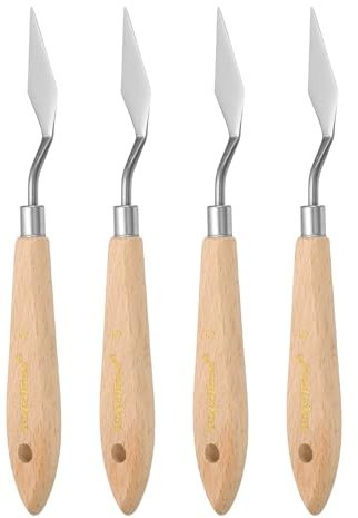 sourcing map 4pcs 5# Painting Palette Knife Pointy Stainless Steel Art Spatula Painting Pallet Knives Scrapers Tools with Plastic Handle for Acrylic Oil Canvas Mixing Spreading