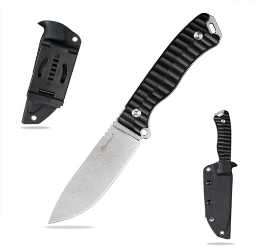 SDOKEDC Feststehende Outdoor Messer, Jagdmesser aus G10 Griff 14C28N Stahl Klinge für Männer EDC Outdoor Camping Survival (Weiß +schwarz)