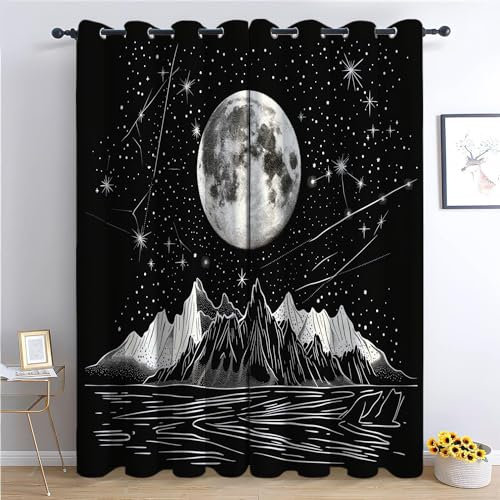 CozyRest Vorhang Blickdicht Thermovorhang Einfacher Stil, Mond streng leerer Gipfel Muster Gardinen Wohnzimmer Vorhänge Geräuschreduzierung Dekoration für Schlafzimmer Wohnzimmer Fenster 160 x 70 cm