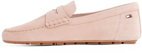 Tommy Hilfiger kvinnors eleganta flagga mjuk mocka loafers, Beige Claystone, 37 EU