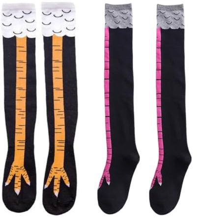 EIHI 2 Pares Calcetines de pata de pollo, calcetines sobre la rodilla para Cosplay Regalos divertidos Calcetines de punto calientes para mujeres y hombres niñas y niños
