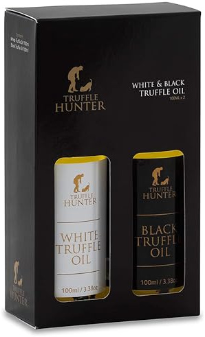 TruffleHunter, Aceite de Trufa Negra y Blanca con AOVE Set - 2 x 100ml | Aceites de trufa negra y blanca con aceite de oliva virgen extra, vegano, kosher y halal, ideal para cocinar y condimentar