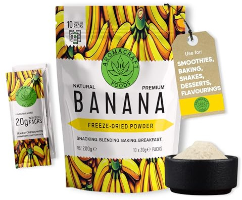 Freeze Dried Banana Powder | 200g | Perfect for Smoothies, Baking, Desserts, and Breakfast | Convenient Single Serve 20g Sachets | 100% Natural | No Added Sugar | Vegan | Gluten-Free | Aromacraft