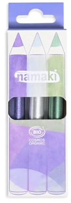 3er Set Kinder Glitzer Jumbo Bio Make-up Stifte - Lila, Silber, Grün - Zertifiziert Cosmos Organic - Namaki