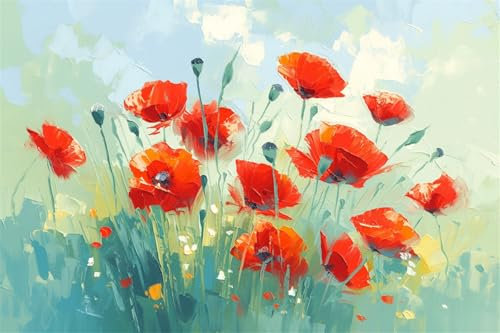 Malen Nach Zahlen Mohnblume Blume Malen Nach Zahlen Kinder Anfänger, Malen-Nach-Zahlen ab 9 Jahre Mädchen Geschenke, DIY Ölgemälde Set mit Pinseln Acrylpigment Leinwan, Home Wanddeko Wohnzimme 60x80cm