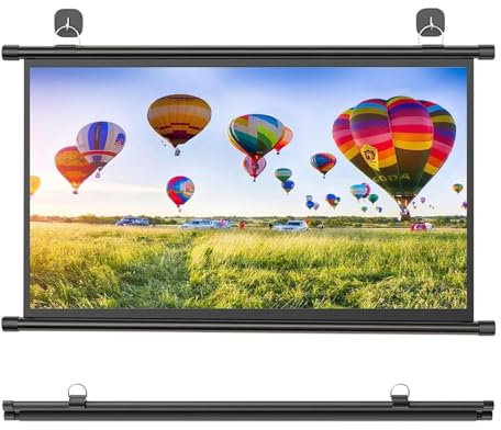 SXKJQER Tragbare Manuelle Projektionsleinwand, Einziehbare Pull-Up-Leinwand Beamer, Einfache Aufhängbare HD-Projektor Leinwand Für Camping Und Heimkin，Wandmontierte Projektionswand(16:9,60)
