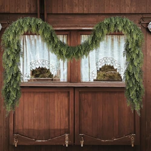 Künstliche Zederngirlande Kiefernnadeln, grün, 1,8 m Weihnachtsgirlande | realistische Tannengirlande, Volle und weiche Tannenzweige, Weihnachtsdeko für Treppe, Kamin Innen- und Außendekoration