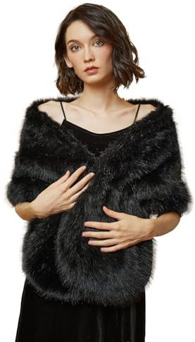 BEAUTELICATE Estolas para Bodas Fiesta Chal de Piel Sintética Mujer Nupcial Chaqueta Bolero Invierno para 1920s Novia Vestido de Noche (Nergo)