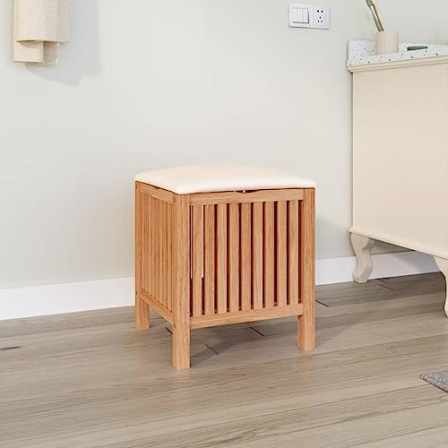 Homgoday Badhocker 40,5x40x52cm Massivholz Nussbaum Wäschekörbe