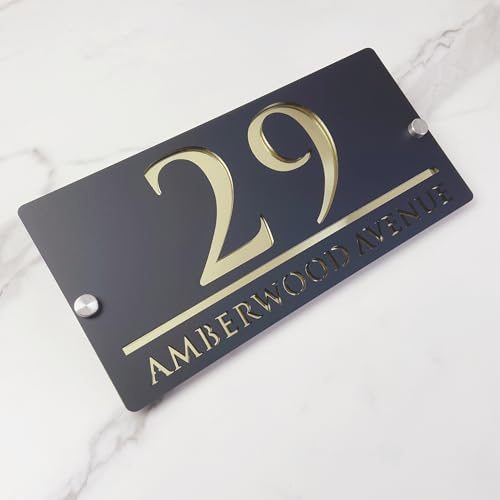 Custom Modern Two-Tone Acryl 3D Floating House Numbers - Personalisiertes Adressschild für stilvolle Outdoor-Dekoration - Wetterfestes Hausnummernschild für Curb Appeal (Schwarz Gold)