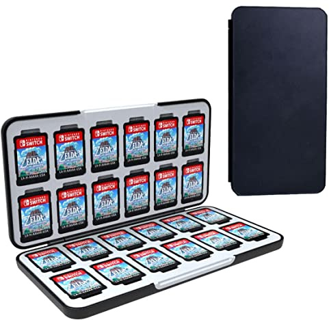 YSKMLOLP Switch Game Box for NS/Lite/OLED Game Cards, Durable Switch Game Card Cartridge with 24 Game Card Slots and 48 SD Card Slots to Fit （Black）