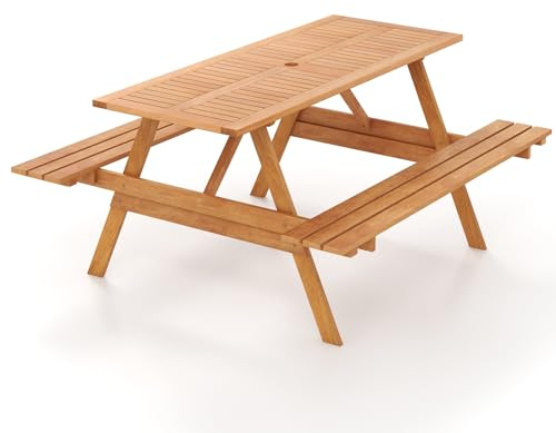 GOPLUS Picknicktisch Set, 149x60 cm Campingtisch mit Bänken für 6 Personen, Biertisch Biertischgarnitur Outdoor mit 5cm Schirmloch, Bierzeltgarnitur für Picknick Party, Garten Hof Terrasse