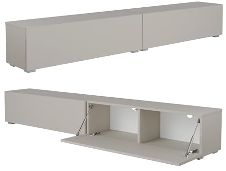 PLATAN ROOM Fernsehschrank TV-Lowboard 105/140 / 160/210 / 280 In Weiß Hängend Oder Stehend Hochglanz Matt (Kaschmir, 210 x 30 x 32)