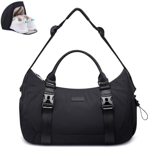 LOVEVOOK Sportväska för kvinnor och män, gymväska, fastsättning för yogamatta, sportväska med skofack, simväska liten, weekender resväska, handbagage, väska för gym, resor, yoga, bastu, svart, 50L