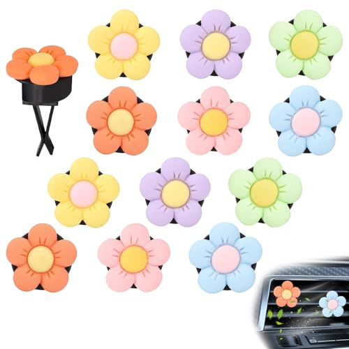 Clips decorativos para ventilación de coche con forma de flor 12 unidades multicolor 2,5x3cm accesorios ambientador para mujer conductor regalo ideal