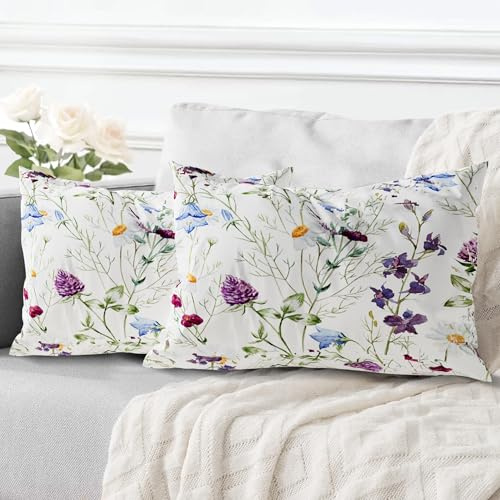 ECZOIL 2er Set Kissenbezüge 40x60 cm,Blumen Dekorative Kissenhülle Kurzer Plüsch 16x24 Inch Doppelseitiger Druck Dekorative Kissenbezug für Wohnzimmer Sofa Schlafzimmer-Lila-gänseblümchen