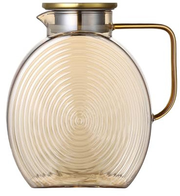 Glass Beverage Jug, Cold Drink Pitcher, 3,14in 2.5l Water Container, Stainless Steel Lid, Heat Resistant Handle for Kitchen, Restaurant, Home, Garden, Workplace, Counter