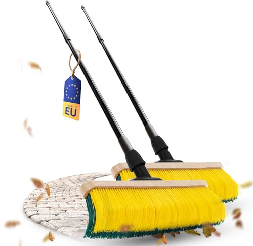 Novaliv 2 escobas con mango de 60 cm, cerdas curvas, ideal como escoba de jardín, escoba rascadora, escoba de césped artificial, ideal para camping, escoba de calle