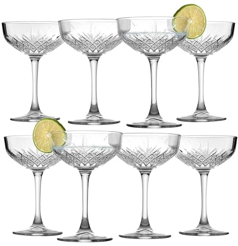 Queensway Home & Dining Champagne Saucer Coupe Glasses 255ml, Clear Tall Stemmed Glassware for Home, Parties, Bars, Perfect for Sparkling Wine, Cocktails, Dishwasher Safe (Set of 8)