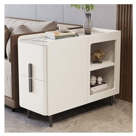 LIBANGRONG-888 Table Console Buffet en Dalle de Roche for canapé de Salon, Laque de Cuisson en Cuir, Fente Super étroite, Armoire de Rangement de Table d'angle Mobile for la Maison Buffet(Beige)