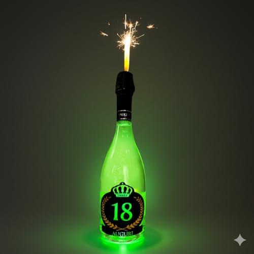 Swart Bottiglia Luminosa 0,75L (1 Bottiglia) – Spumante Made in Italy con Luce LED Multicolor ed Etichetta Personalizzata 18 Anni – Idea Regalo Compleanno Instagrammabile