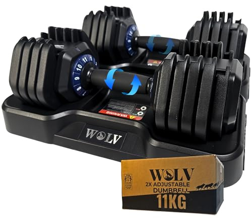 WOLV 2er Set 11kg Verstellbare Hanteln - Einstellbare Kurzhanteln mit 10 Gewichtsstufen, Platzsparendes Design, Hantel Set mit rutschfestem Griff, Ideal für Zuhause, Fitnessstudio & Krafttraining