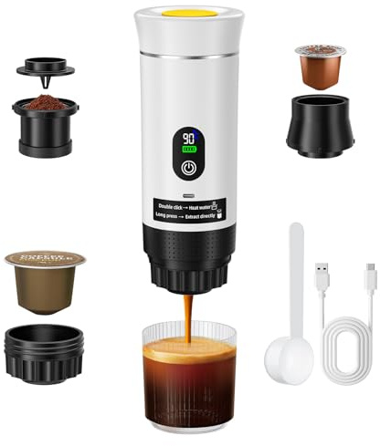 Haedswer Máquina de Café Portátil, 3 en 1 Cafetera Espresso de Batería, Compatible con Cápsulas y Café Molido, Regalos para Autocaravana y Camping