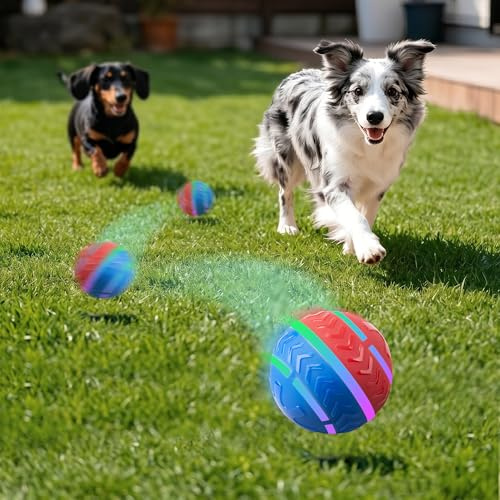 Pet Prime Interaktives Hundespielzeug, Interaktiver Spielball für Hunde mit USB Wiederaufladbar, Strapazierfähiger Magic Ball Hund mit LED Leuchten, für kleine mittlere große Hunde