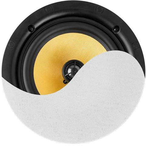 Power Dynamics KVCS8 Deckenlautsprecher 80 Watt – 8 2-Wege Einbaulautsprecher Decke – Weiß – HiFi Klang, Low Profile Design, Magnetgitter, 8 Ohm – Einbaulautsprecher für Wohnräume & Gewerbe, 248mm