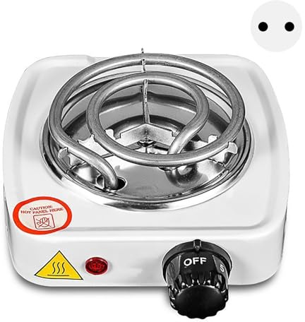 GYZOUKA Fornello Elettrico Singolo, Piano Cottura a Bobina da 1000 W Bianco con Controllo della Temperatura Regolabile, per, Campeggio, Picnic (Spina europea)
