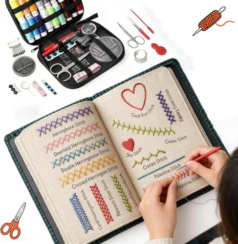Komplettes Stickgarn-Set – Schnittmuster, Werkzeuge und tragbare Anleitung für DIY-Anfänger und Bastelfreunde
