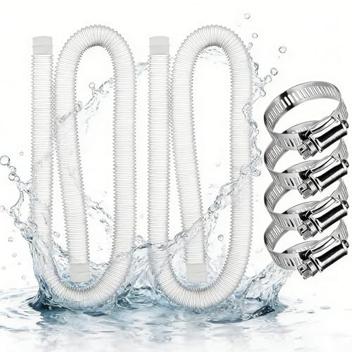 Tubi Piscina 32mm,2 Pezzi Tubo Piscina con Clip Metallo Fisso,per Piscine Fuori Terra Accessori Pompa(Bianco)
