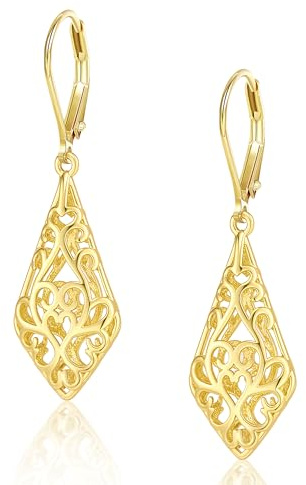 ALEXCRAFT Sterling Silber 925 Ohrringe Hängend 14K Vergoldet Ohrhänger | Hypoallergen Ohrringe Hängend Leicht Mode Boho Elegant Ohrhänger Hohle Filigrane Wassertropfen Anhängerohrringe Damen Frauen