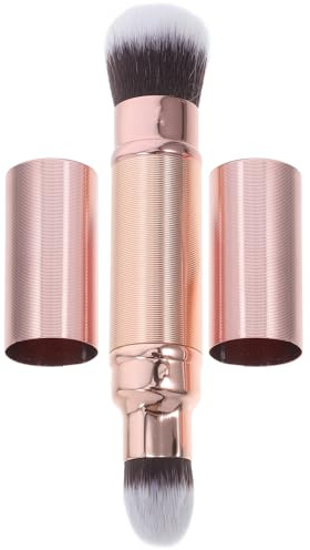 Hohopeti Brocha de Maquillaje Diseño Compacto Doble Punta Retráctil Fibra Artificial y Plástico Cómodo y Preciso para Polvos y Base Adecuado para Viaje